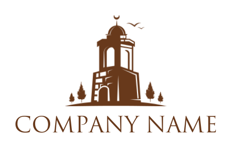 make a religious logo tomb with trees and birds