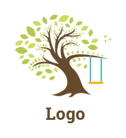 childcare logo of tree with leaves and swing 