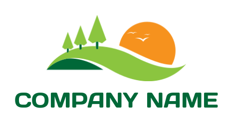 Create a landscape logo abstract trees and sun 