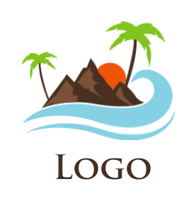 make a travel logo water mountain sun and trees