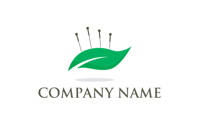 logo icon of acupuncture needles and leaf
