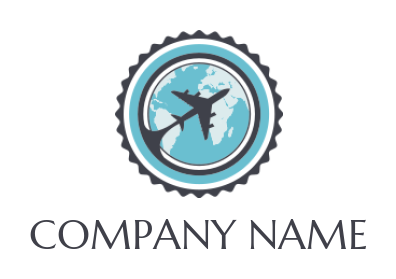 airplane and globe in badge logo sample