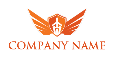 airplane inside shield with wings logo template