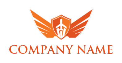 airplane inside shield with wings logo template