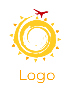 Travel logo airplane over koru forming sun 
