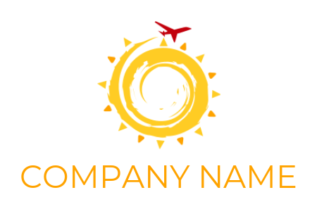 Travel logo airplane over koru forming sun 