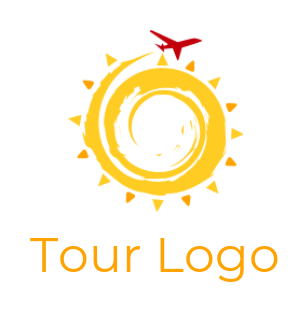 travel logo icon airplane over koru forming sun 
