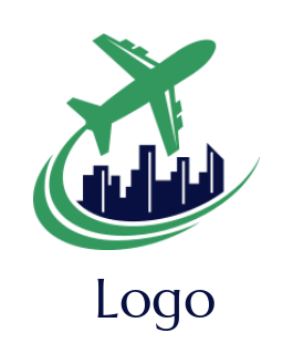 airplane with swoosh flying around skyscrapers template