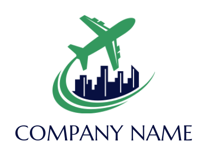 travel logo airplane around skyscrapers