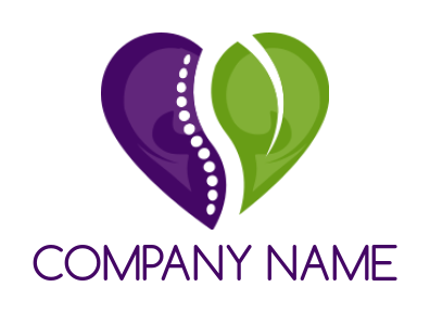 leaves and orthopedic spine with heart shape logo icon
