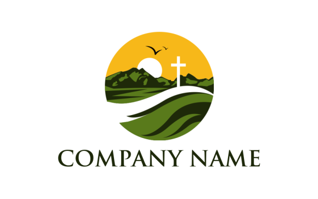 Christian religion logo with cross and mountain