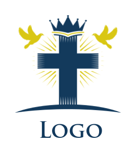 religious logo cross with crown and birds