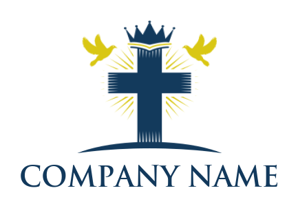 religious logo cross with crown and birds