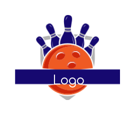 sports logo bowling ball with pins in shield