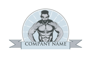 fitness logo bodybuilder in circle with ribbon