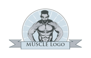 fitness logo bodybuilder in circle with ribbon