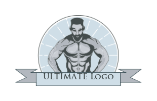 fitness logo bodybuilder in circle with ribbon