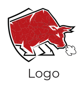 angry bull with shield iconic animal and pet logo image