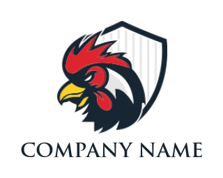 chicken restaurant logo angry cock in shield
