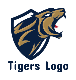 animal logo tiger coming out from sports shield