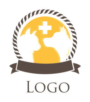 Animal Inside Veterinary Circle With Rope And Ribbon Logo