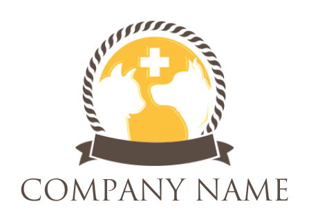 pet logo icon animal inside veterinary circle with rope and ribbon