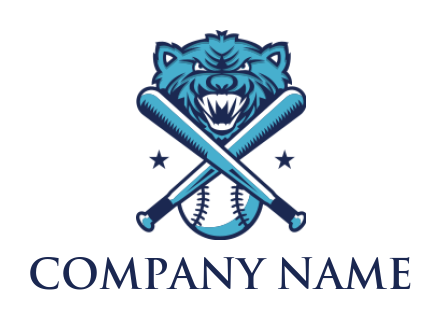 animal roar with bat and ball with stars logo design