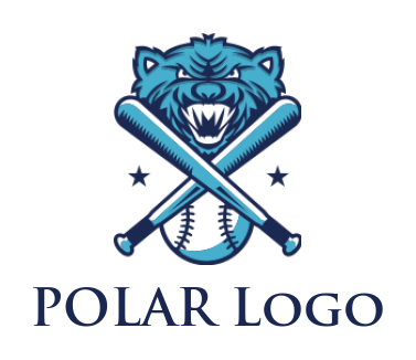 generate a sports logo animal roar with bat and ball with stars 