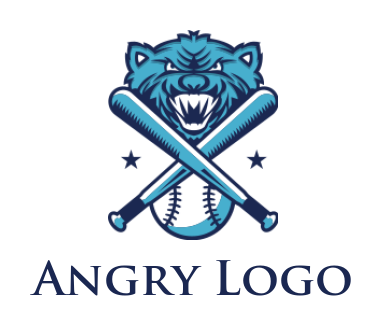 animal roar with bat and ball with stars logo design