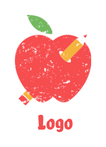 education logo maker apple with pencil and leaf 