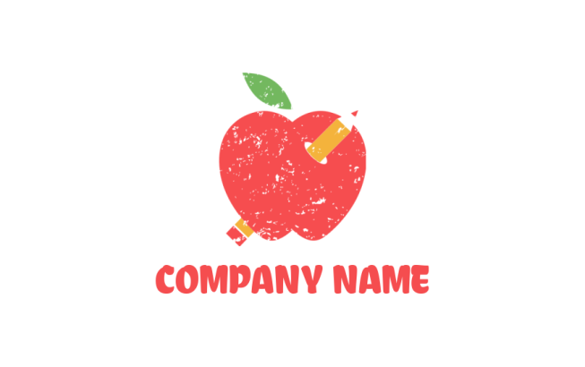 education logo maker apple with pencil and leaf 