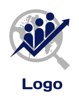 employment logo icon arrow going up with abstract persons and magnifying glass