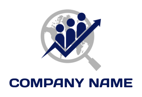 employment logo icon arrow going up with abstract persons and magnifying glass