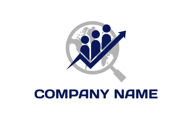 employment logo icon arrow going up with abstract persons and magnifying glass