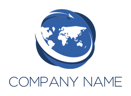 Travel logo arrow swoosh going around globe