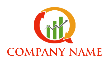 create a finance logo arrows forming speech bubble with graph bars 