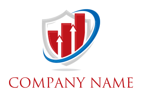investment logo arrows in shield bars and swoosh