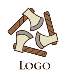 make a lumber logo icon axes with wooden handles