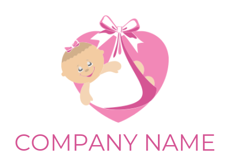 childcare logo maker babysitter concept in heart with ribbon - logodesign.net