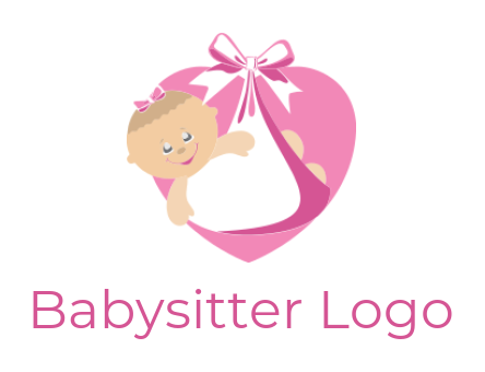 make a childcare logo baby in heart with ribbon