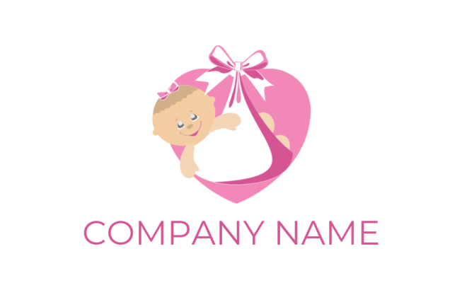 babysitter logo concept in heart with ribbon