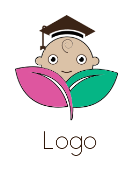 education logo baby with leaves & graduation cap