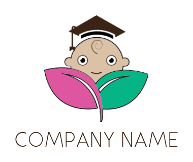 education logo baby with leaves & graduation cap