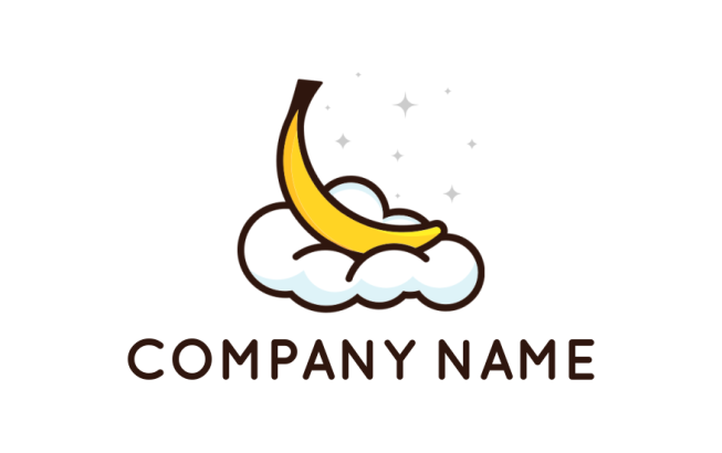 childcare logo banana with cloud and stars
