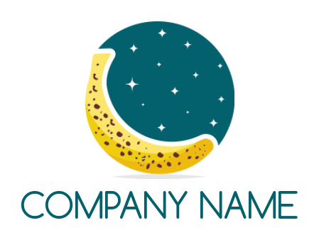 food logo banana forming moon with sky and stars