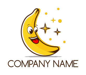 food logo banana forming moon mascot with stars 