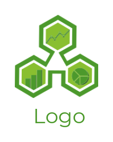 bar and pie charts and line graph in hexagons