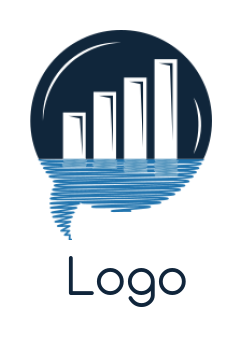 design a marketing logo bar graph and river in chat bubble
