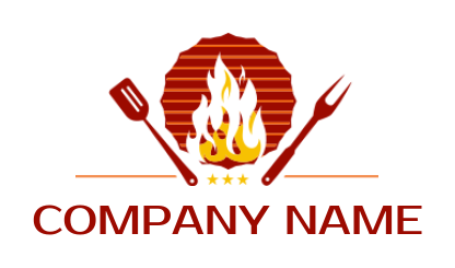 design a restaurant logo barbecue grill with fork spoon & flame