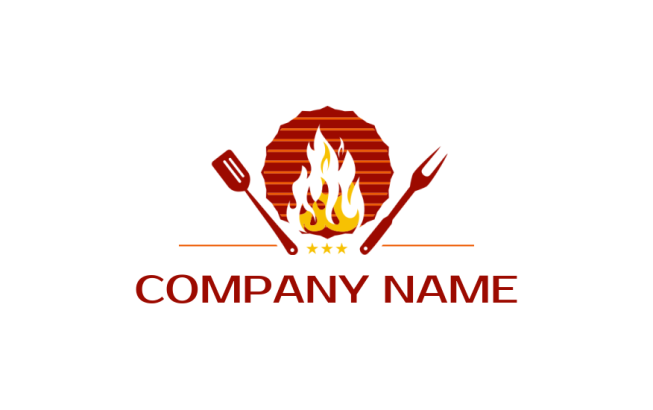 logo maker of barbecue grill with fork spoon & flame